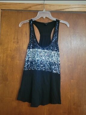 Sequin Racerback Tank Top - Black with Silver Sequins